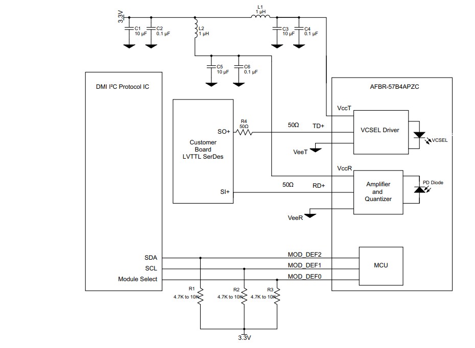 Application Circuit Diagram - Broadcom AFBR-57B4APZC LC Duplex SFP Transceiver